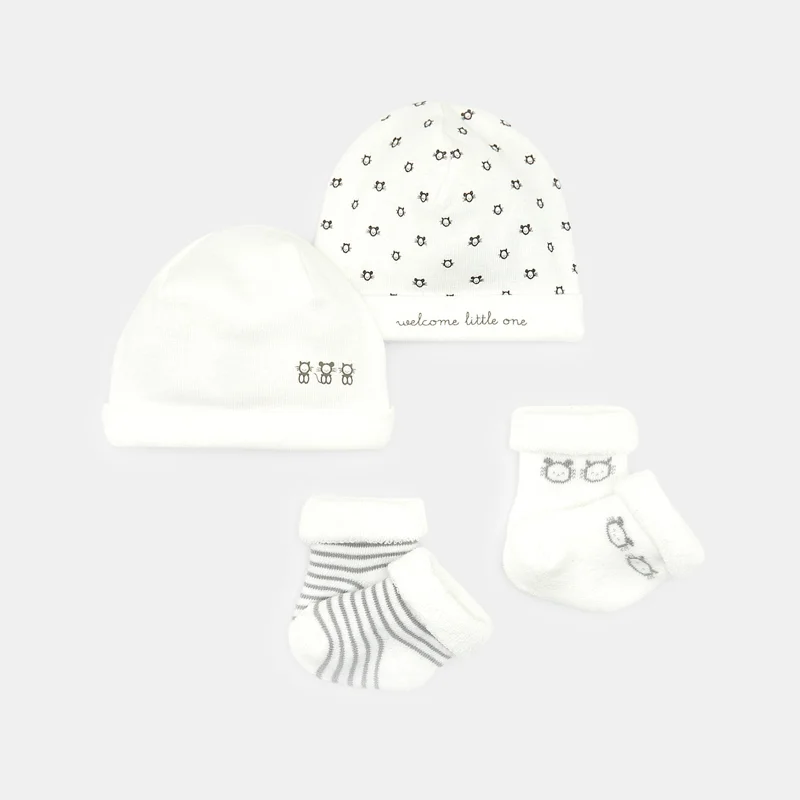 Kit bonnets prématuré et chaussettes blanche naissance Blanc