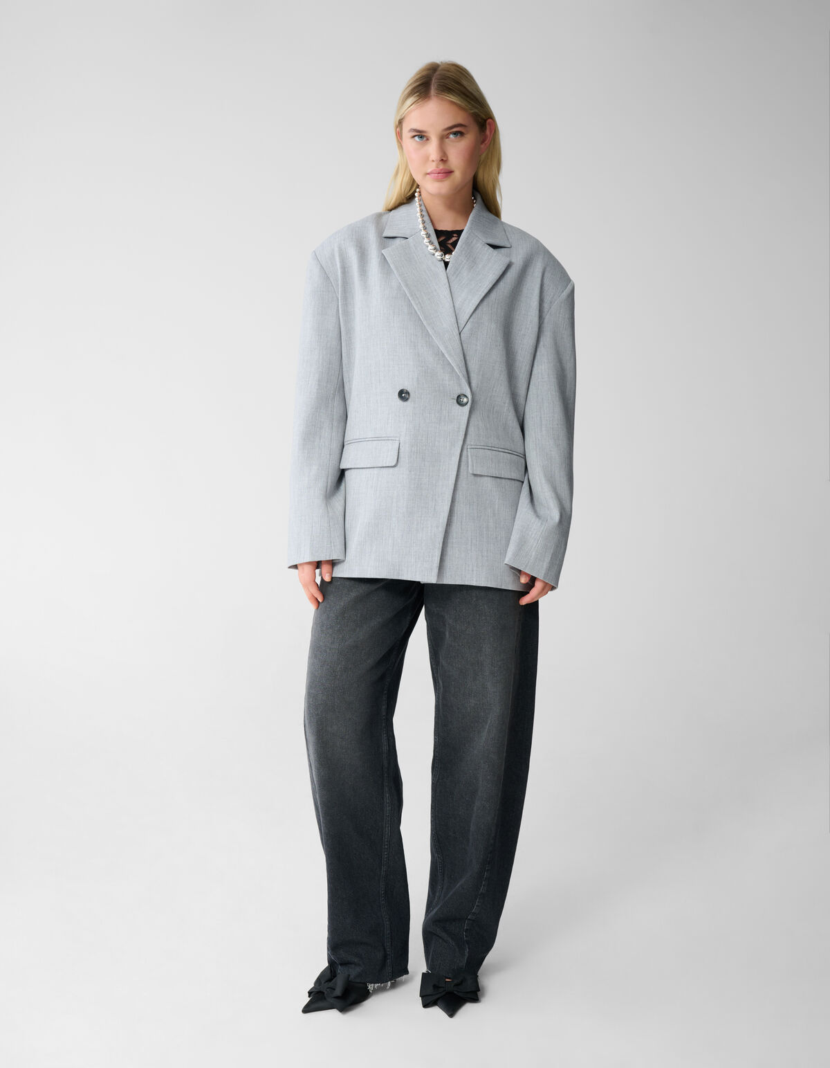 Oversized Shoulder Blazer Lichtgrijs