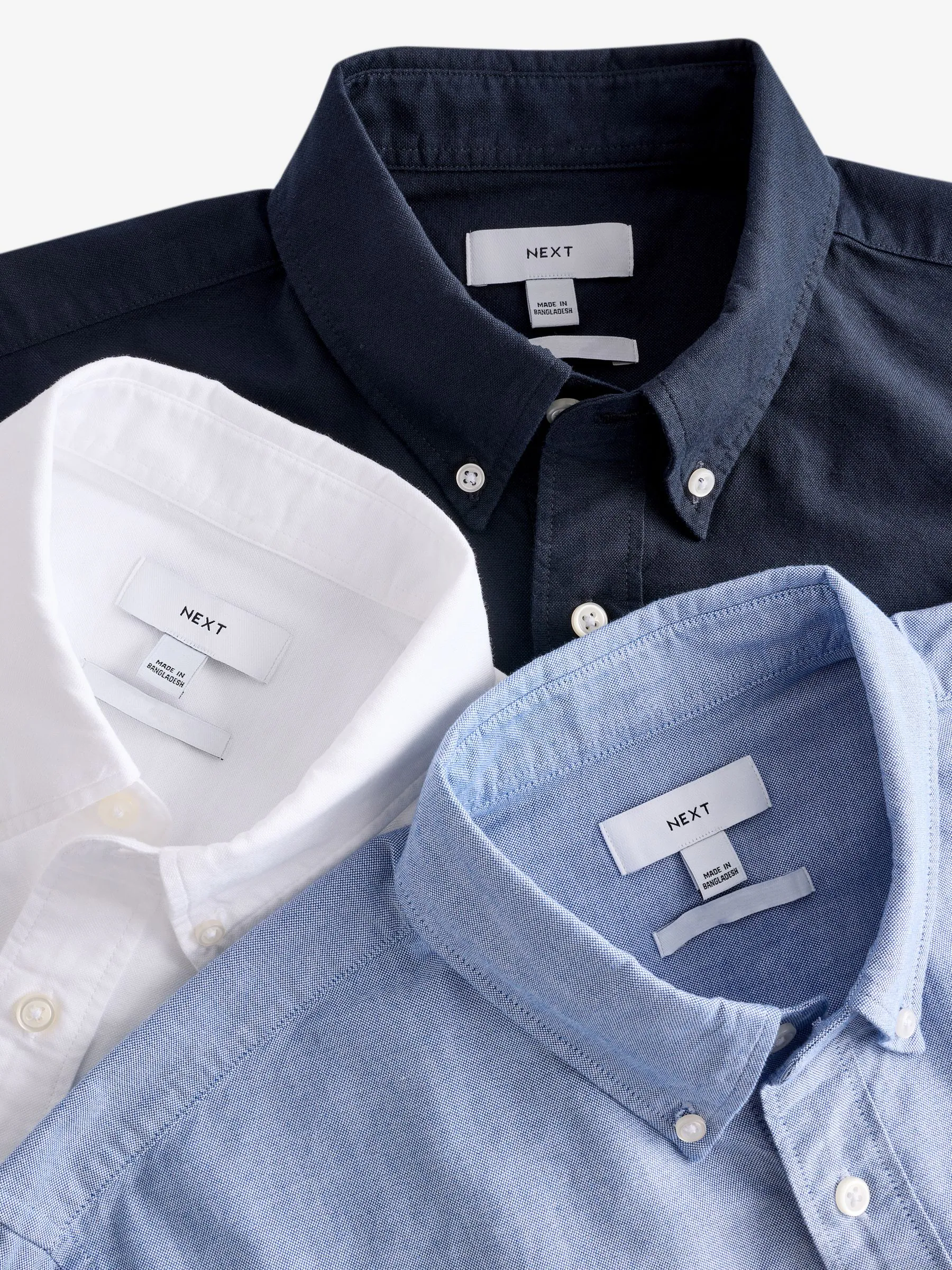 White/Light Blue/Navy Blue 3 Pack - 100% Cotton Long Sleeve Oxford Shirts 3 Pack
