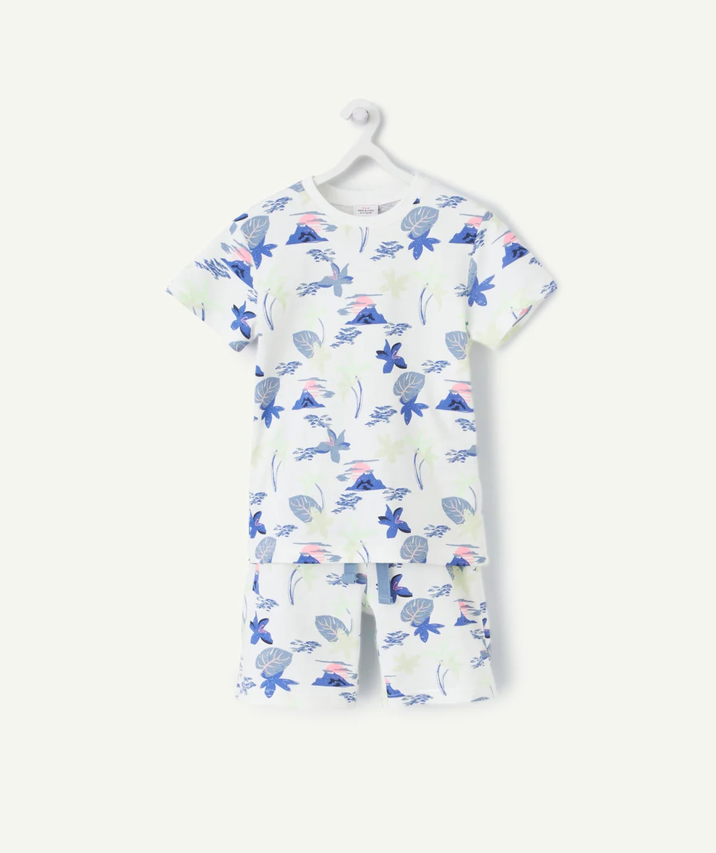 pyjama manches courtes garçon en coton bio blanc imprimé palmiers