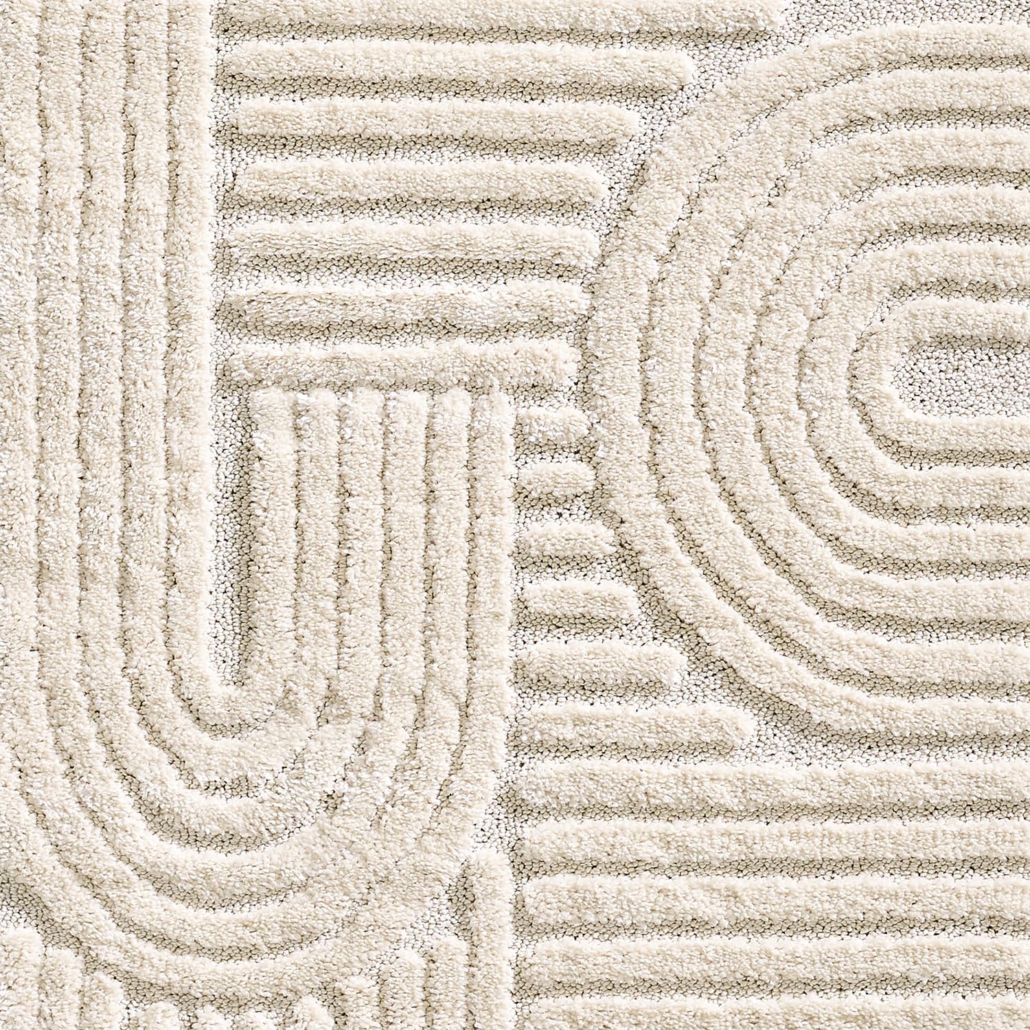 HomebyHome Kurzflor Teppich 240 x 340 cm Creme - Hoch-Tief 3D Effekt Waschbar, Flauschig und Extra Weich - Skandinavisch Boho Muster für Wohnzimmer, Schlafzimmer, Esszimmer und Küche
