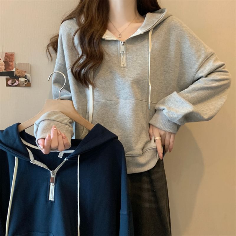 Iduna - Effen hoodie met halve rits