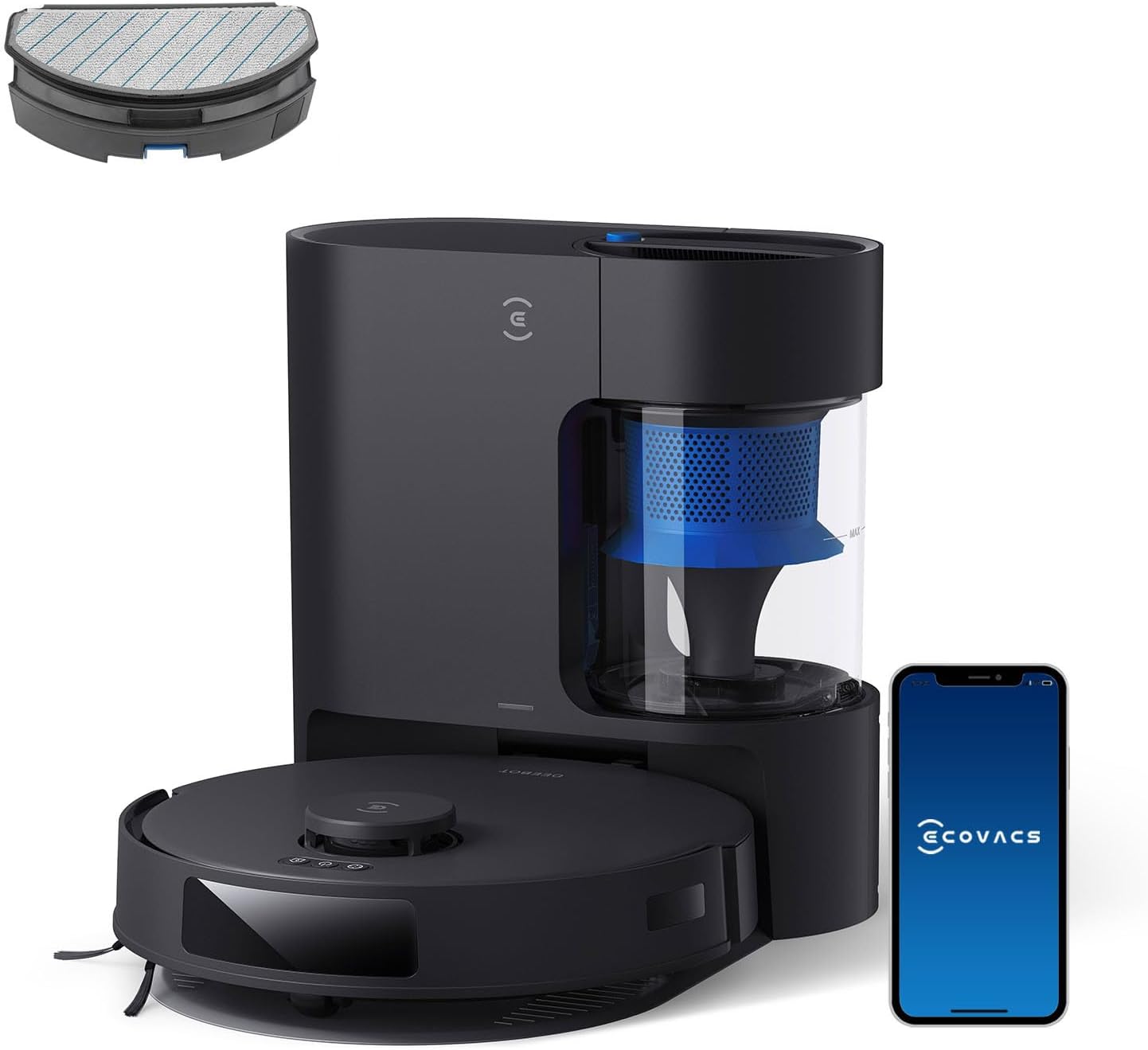 ECOVACS DEEBOT N20 PRO Plus Saugroboter mit Wischfunktion, Automatischer Entleerung Station, 8000Pa Saugkraft, Anti-Haar-Verhedderung, bis zu 300 Minuten Laufzeit,Schwarz