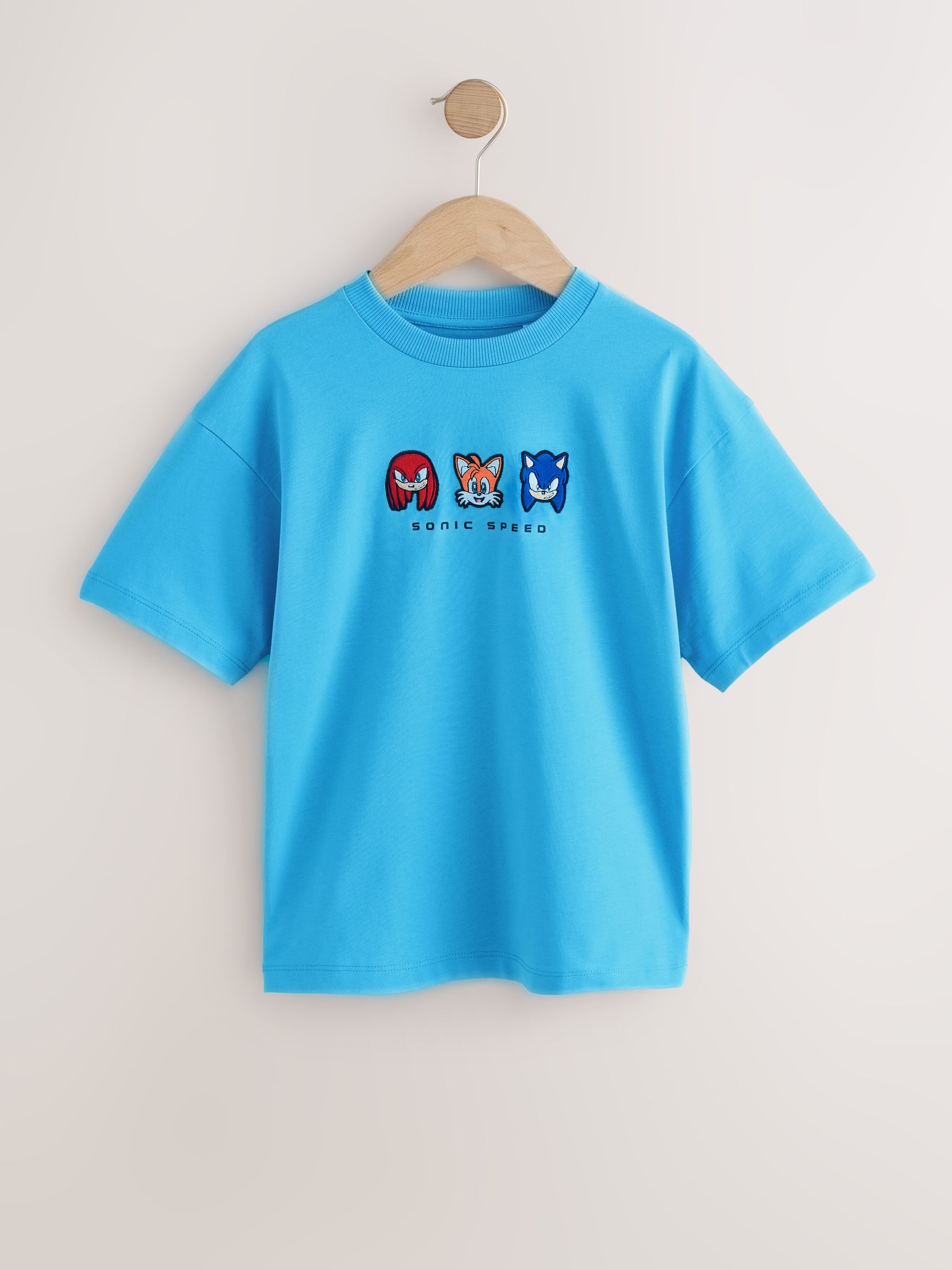 Blauw met borduursel - Sonic T-shirt (3-16jr)