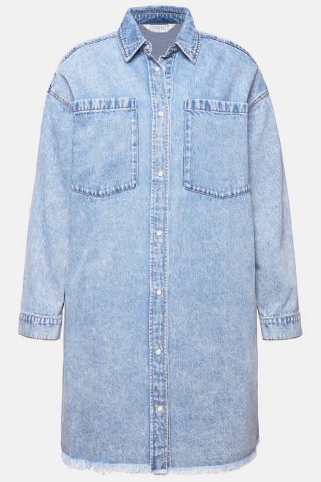 Jeanskleid, oversized, Fransensaum