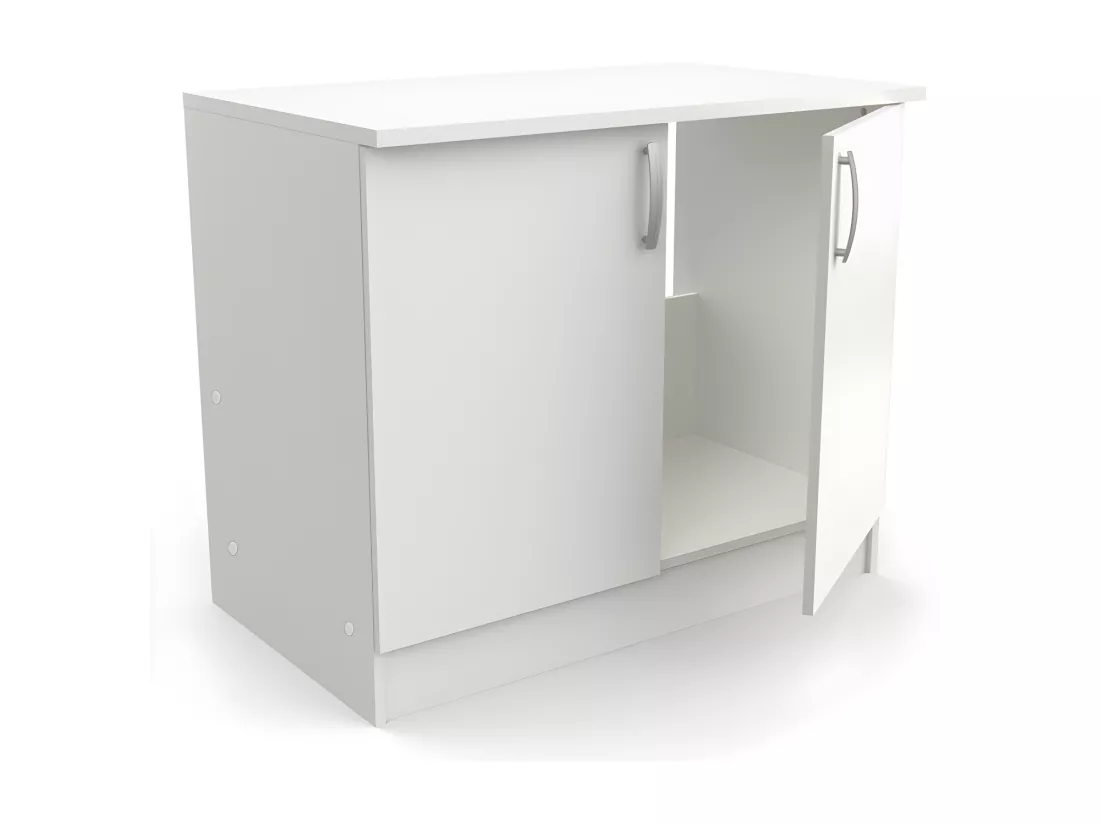 Meuble bas de cuisine 100 cm 2 portes Blanc Mat - MARTA - L 100 x l 60 x H 85 cm