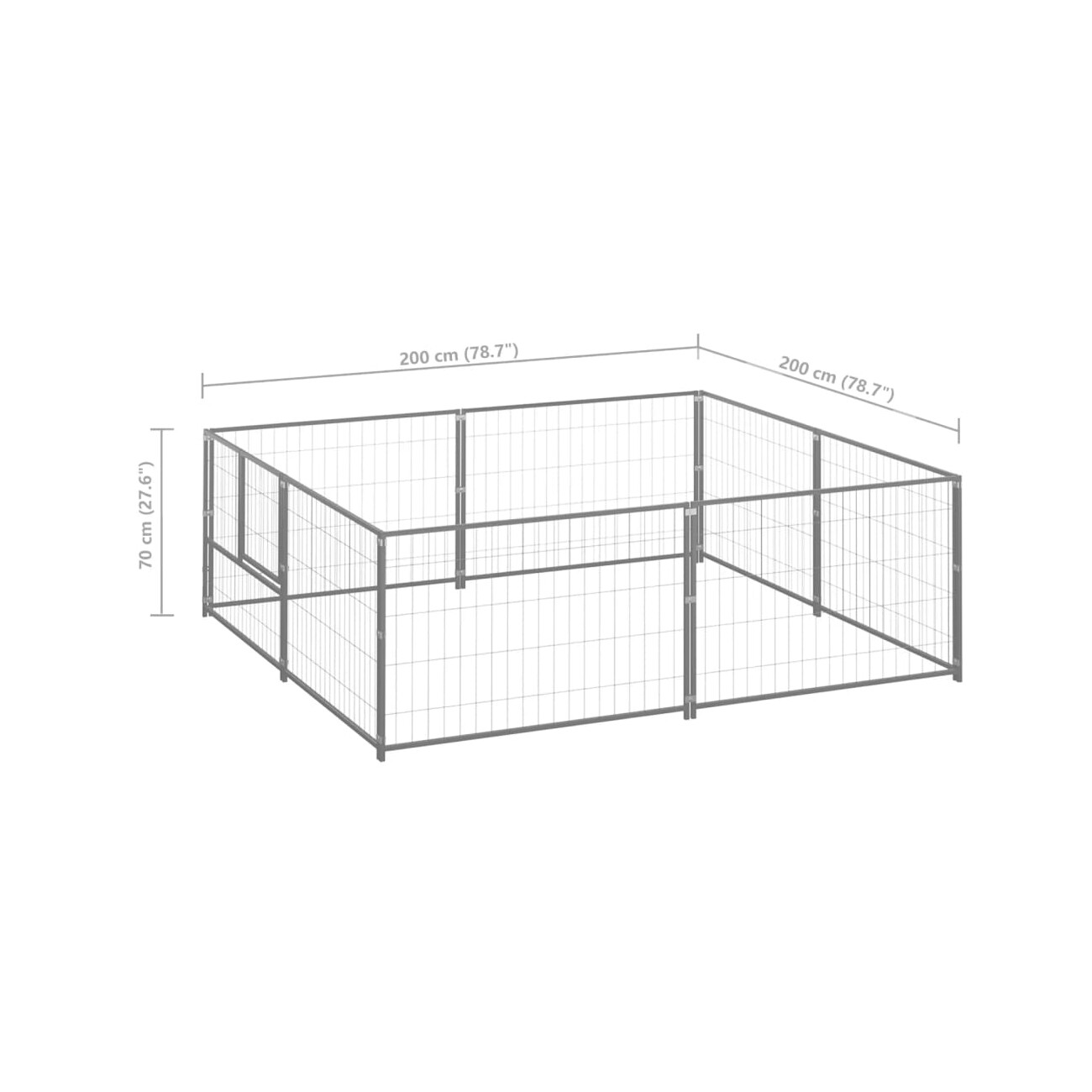 VidaXL Hundezwinger Stahl silber 2 m, 3 m, 70 cm