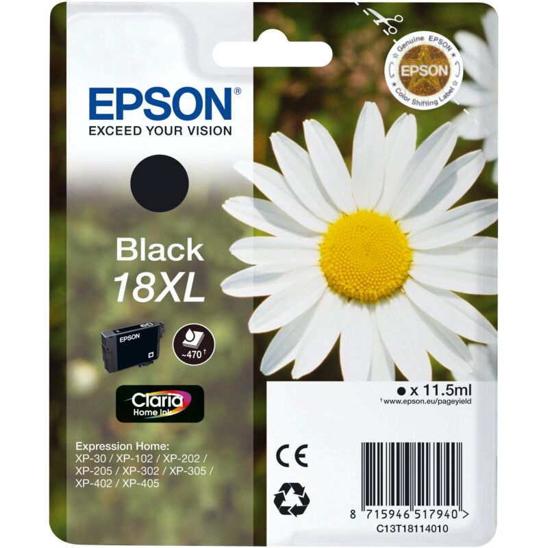 Cartouche Epson 18XL noire haute capacité pour imprimante jet d'encre