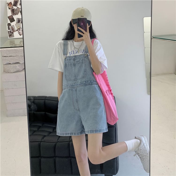HYAKU - Gewassen denim tuinbroek shorts