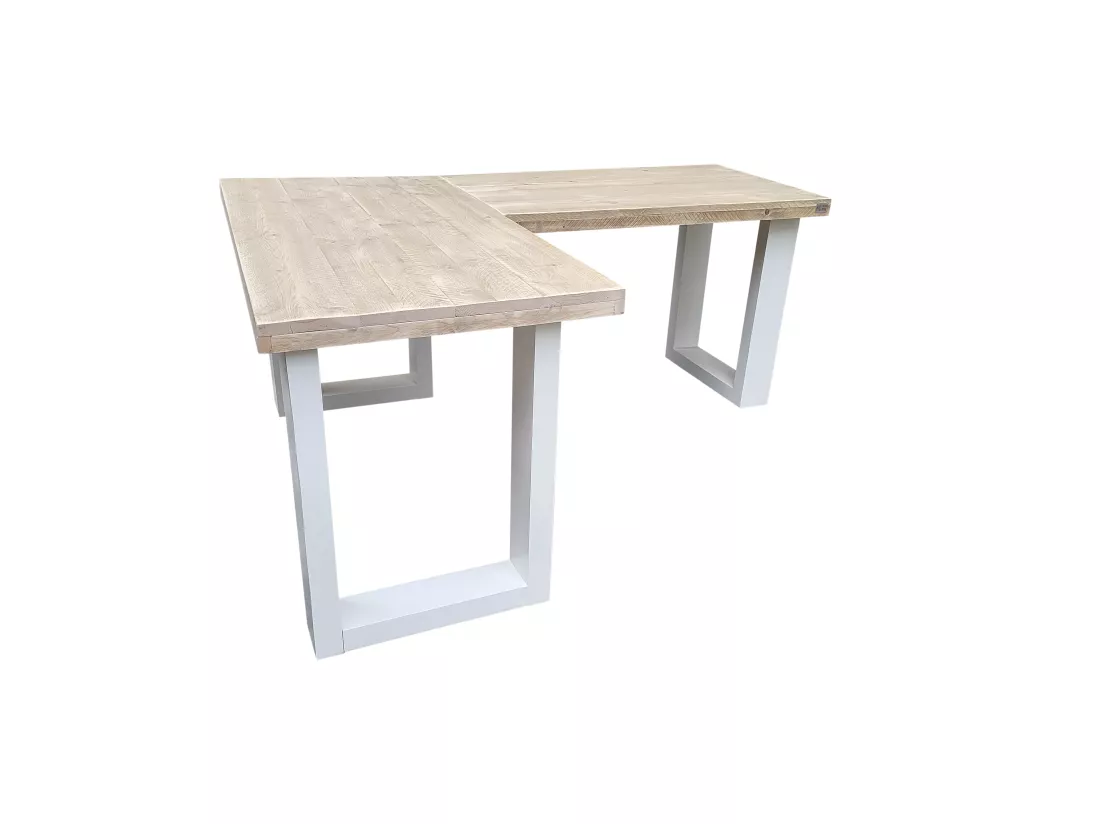 Wood4you - Bureau d'angle - Bois d'échafaudage de New England - Blanc 180/120