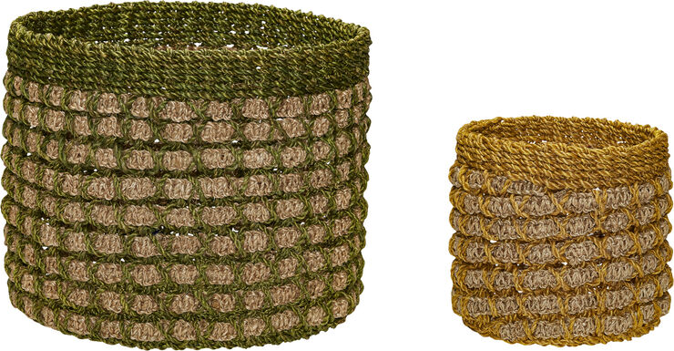 Hübsch Pine Baskets Natural/Multicolour set of 2 Grøn/natur/gul