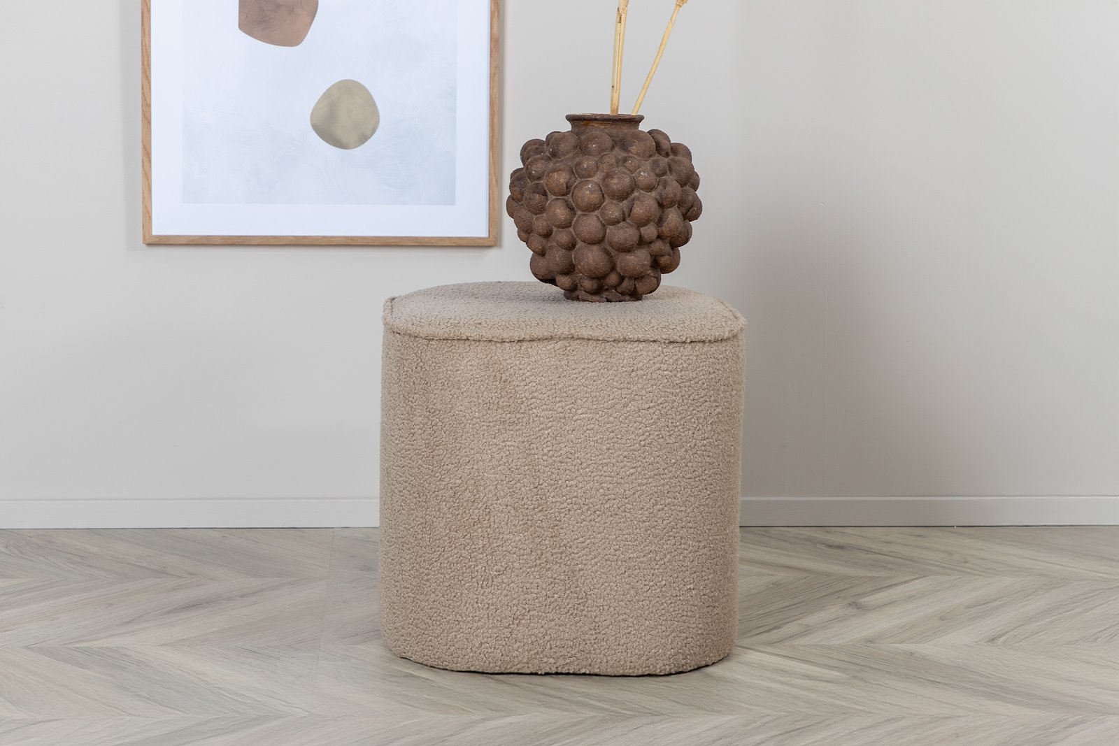 Piff pall Ø44cm. Tekstil Teddy Beige.