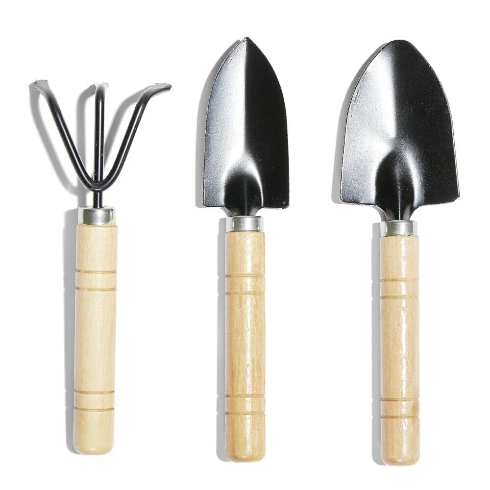 Lot de 3 outils de jardin en bois pêle/râteau/bêche
