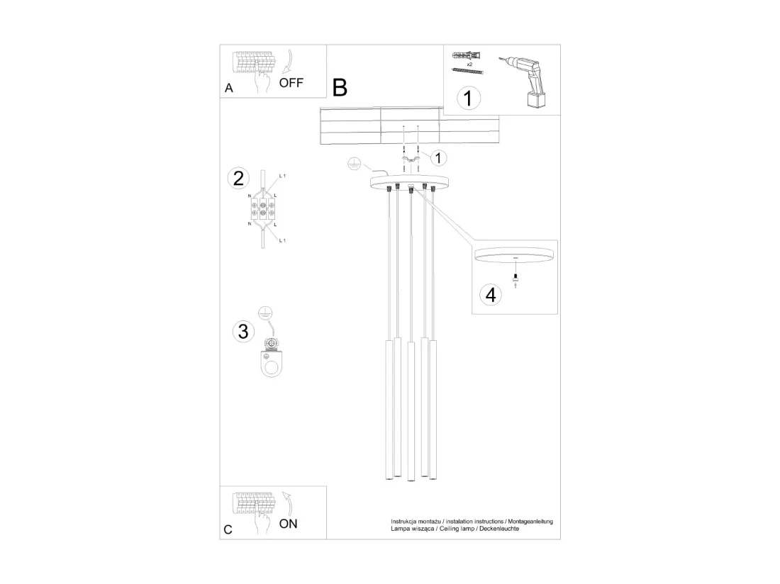 Lampe à suspension Pastelo moderne en acier - 5 sources lumineuses - L.25 x H.104 cm - ocre rouge