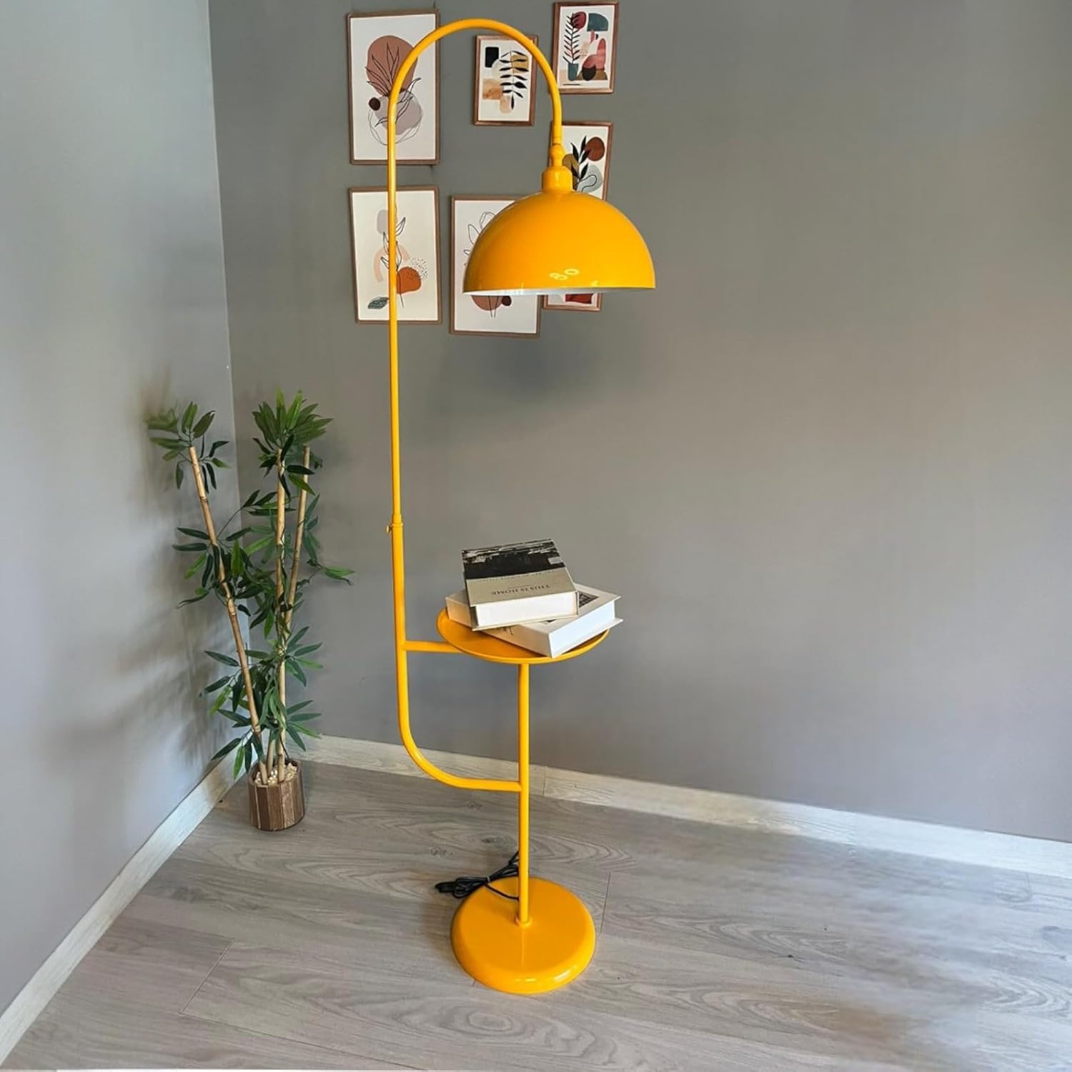 bamyum Gorkiede Metall, Moderne, Stehlampe Wohnzimmer, Schlafzimmer, Kinderzimmer mit E27 Fassung, 30 cm Breit, verstellbarer Lampenschirm, Stehleuchte mit Ablage, Gelb