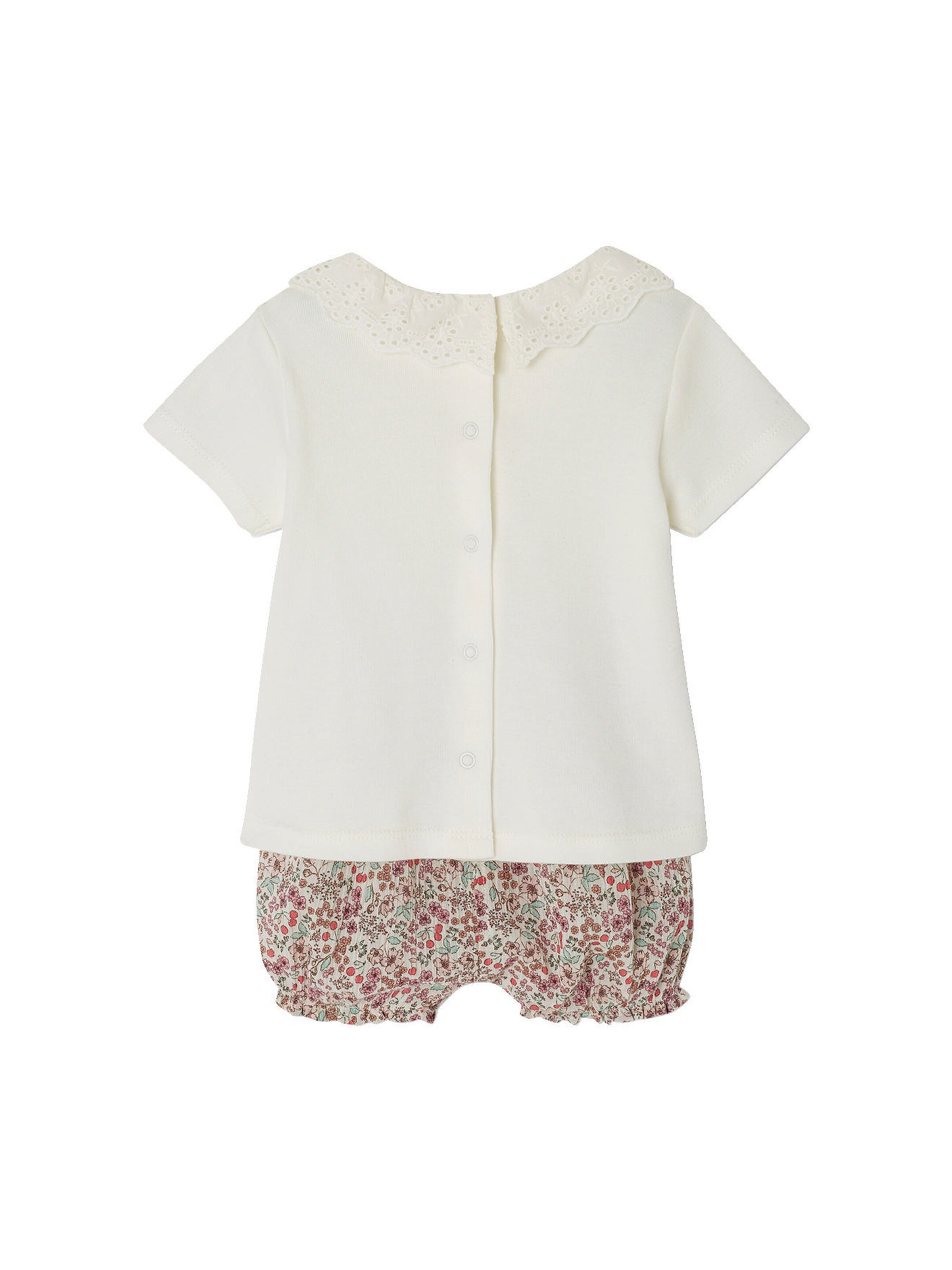 Vertbaudet Baby-Set: T-Shirt mit Kragen & geblümte Shorts wollweiß