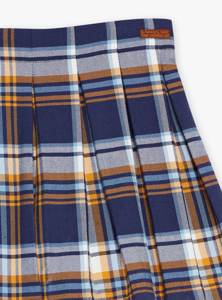 Jupe-short bleu marine à imprimé à carreaux en twill