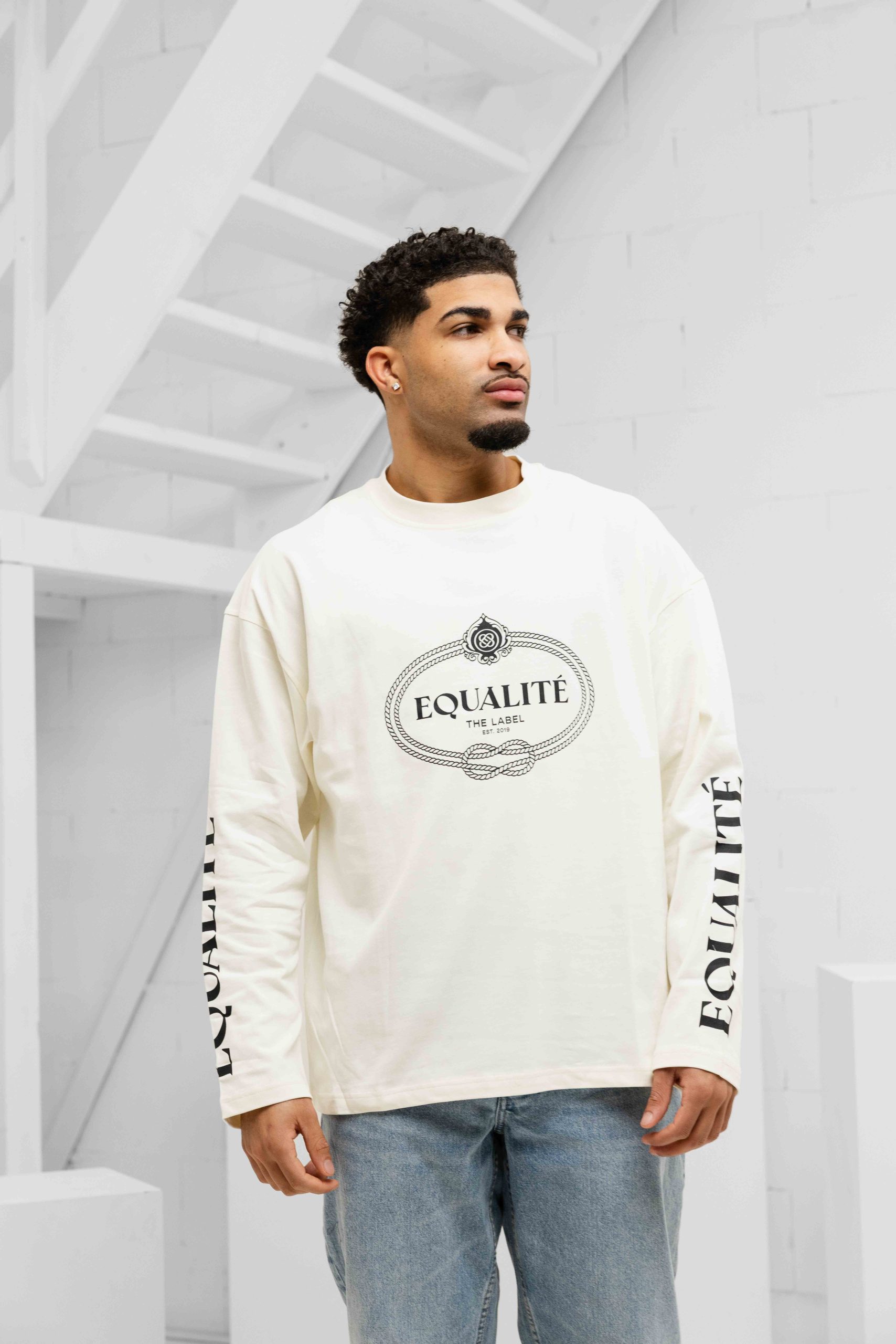 Equalité Bouquet Longsleeve T-Shirt Heren Gebroken Wit