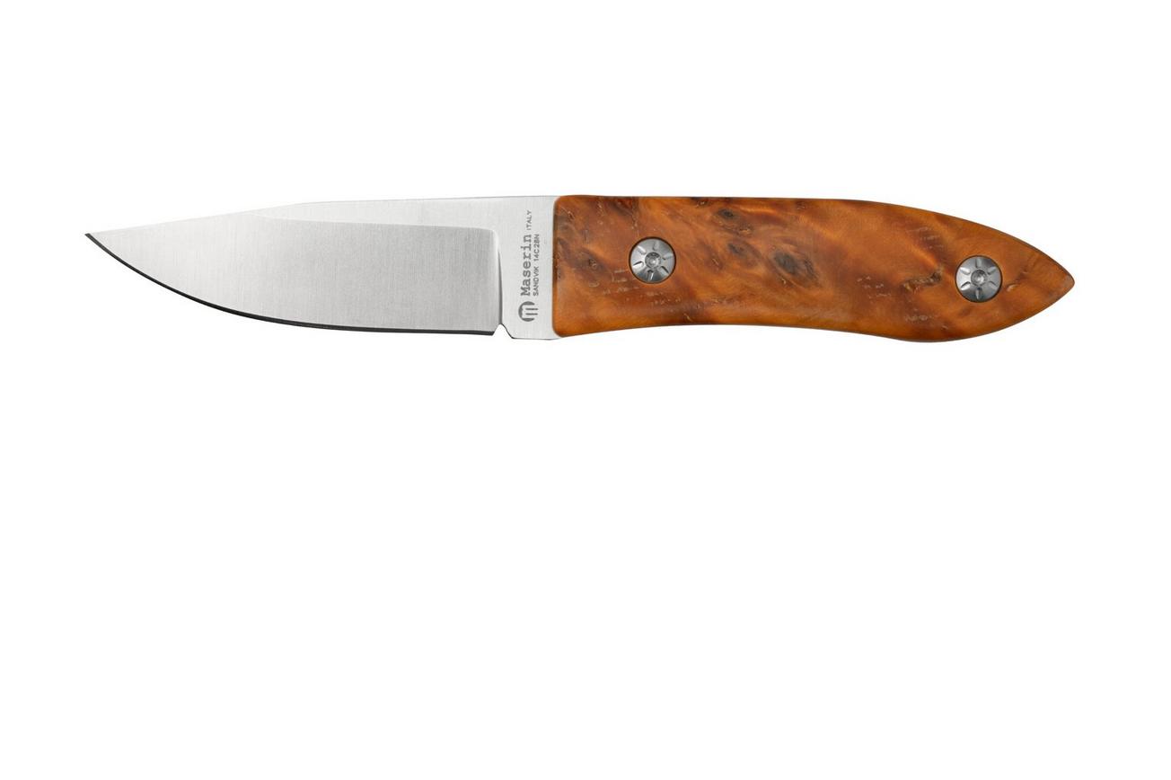 Maserin AM22, 923-RA Brown Poplar Burl, vaststaand mes, Atillio Morotti design