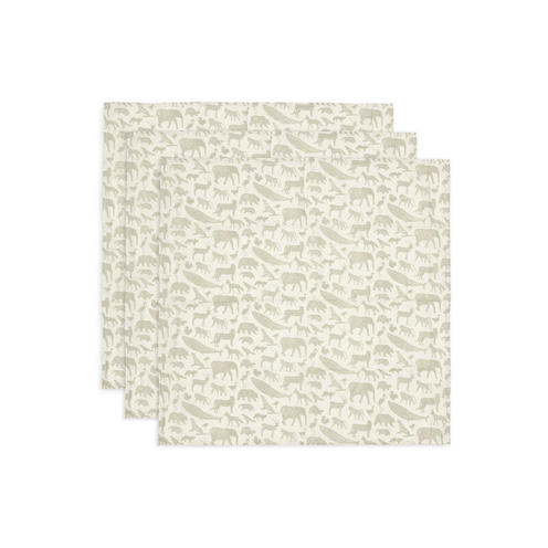 Lot de 3 langes gaze de coton small Animals Olive Green - JOLLEIN
