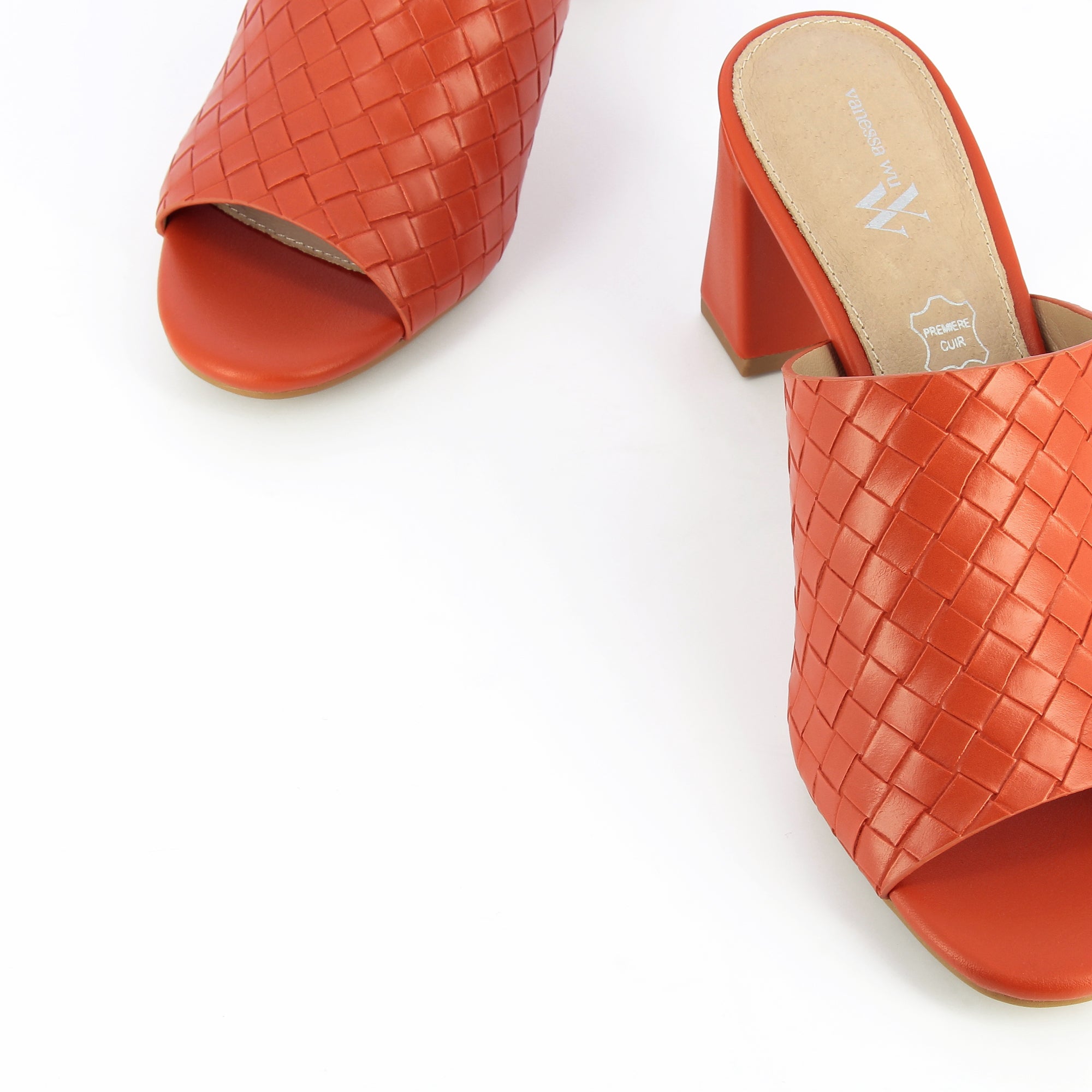 Sandales à talon, Compensées-Mules à talon Melaurie rouge effet tressé