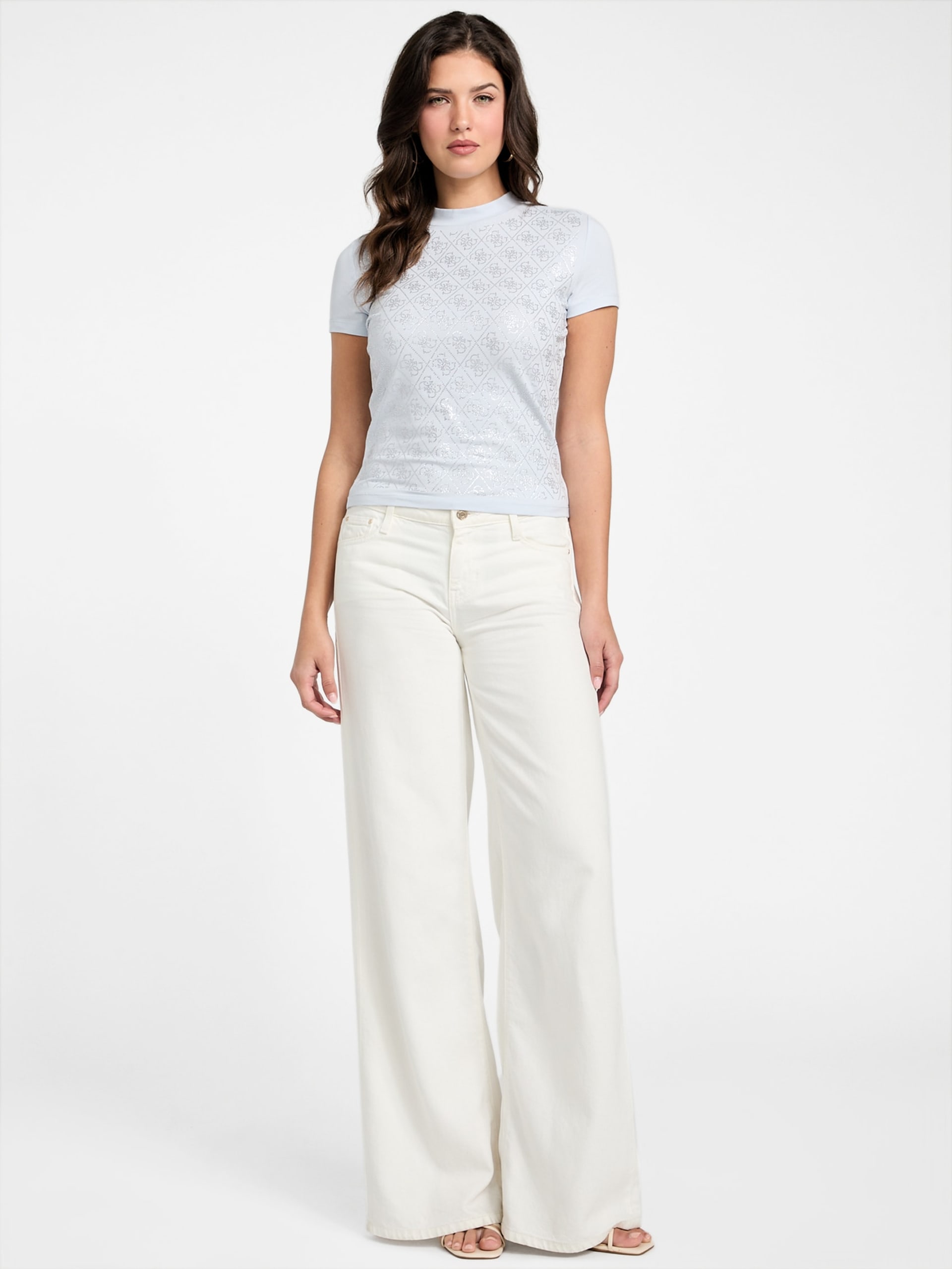 Camiseta de gola alta com strass Quattro G