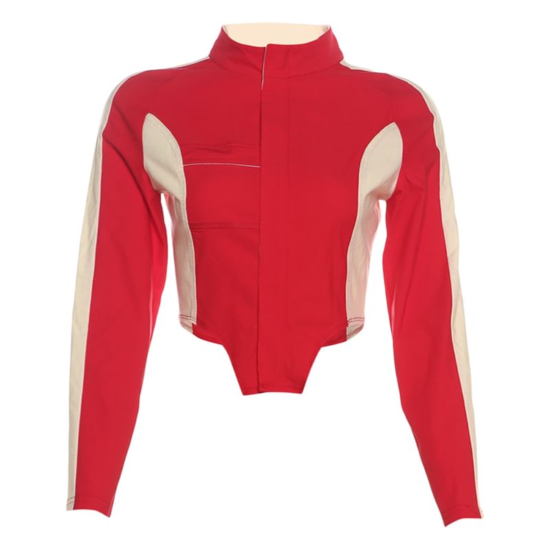 Bababy - Mock Neck Two Tone Zip-Up Crop Jacket / Two Tone Minirok
