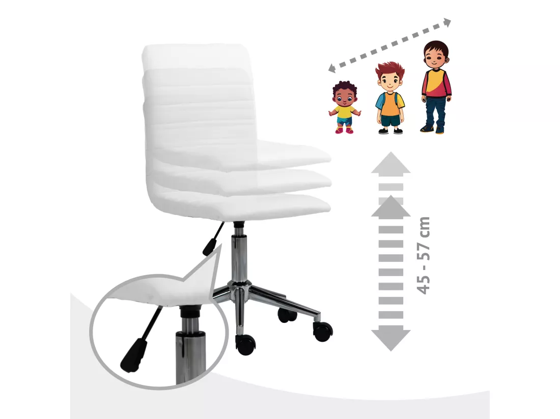 SVITA LINUS chaise de bureau chaise pivotante pour enfant revêtement en simili cuir blanc