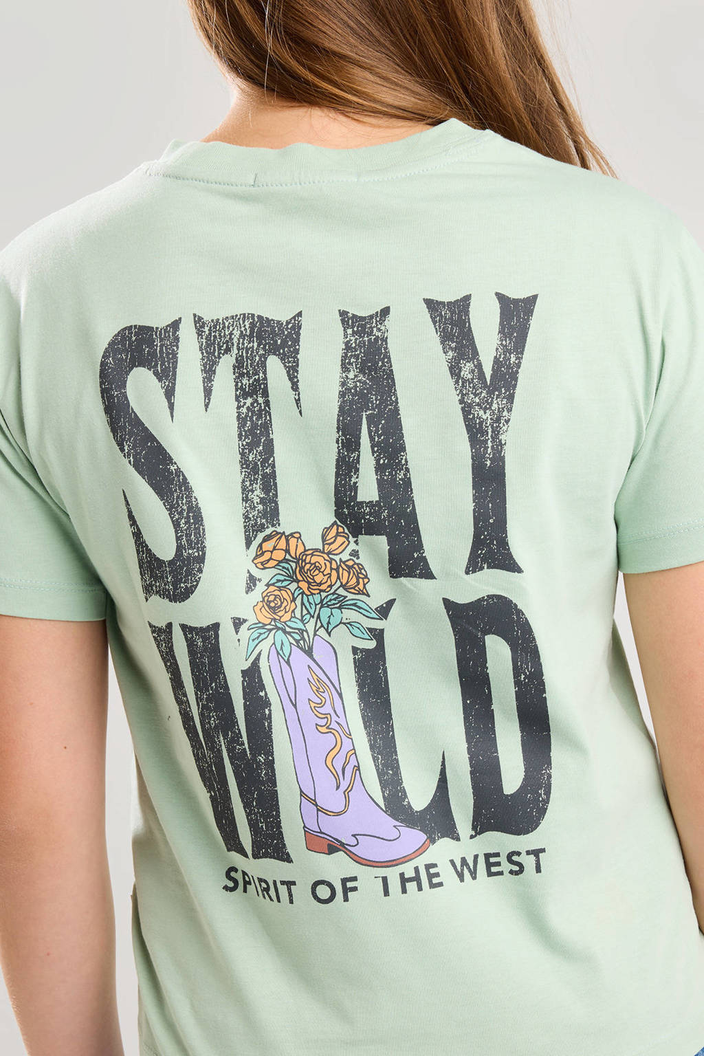 America Today T-shirt met backprint mintgroen