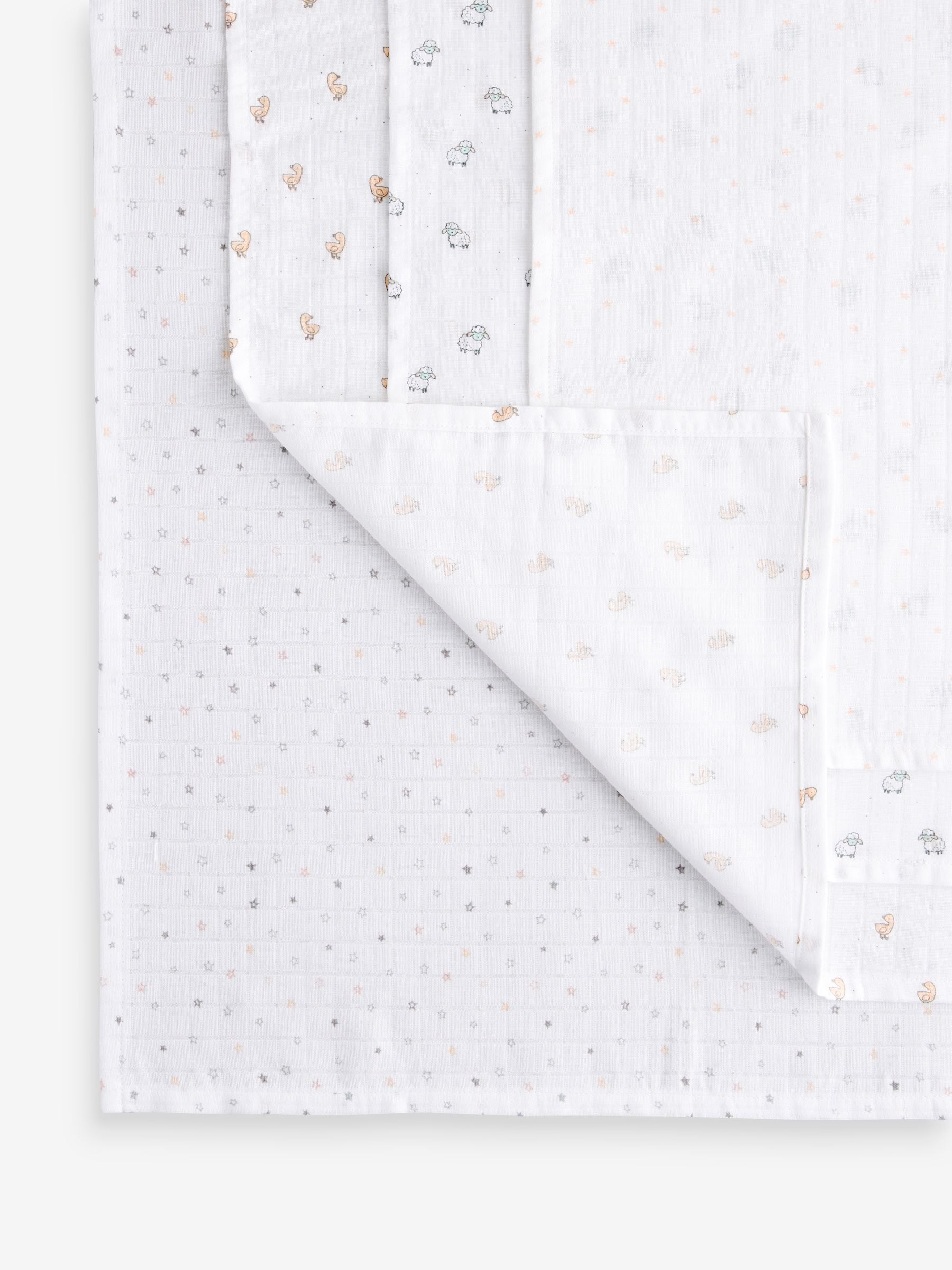 Wit met subtiele dierenprint - Set van 4 mousseline babydoekjes