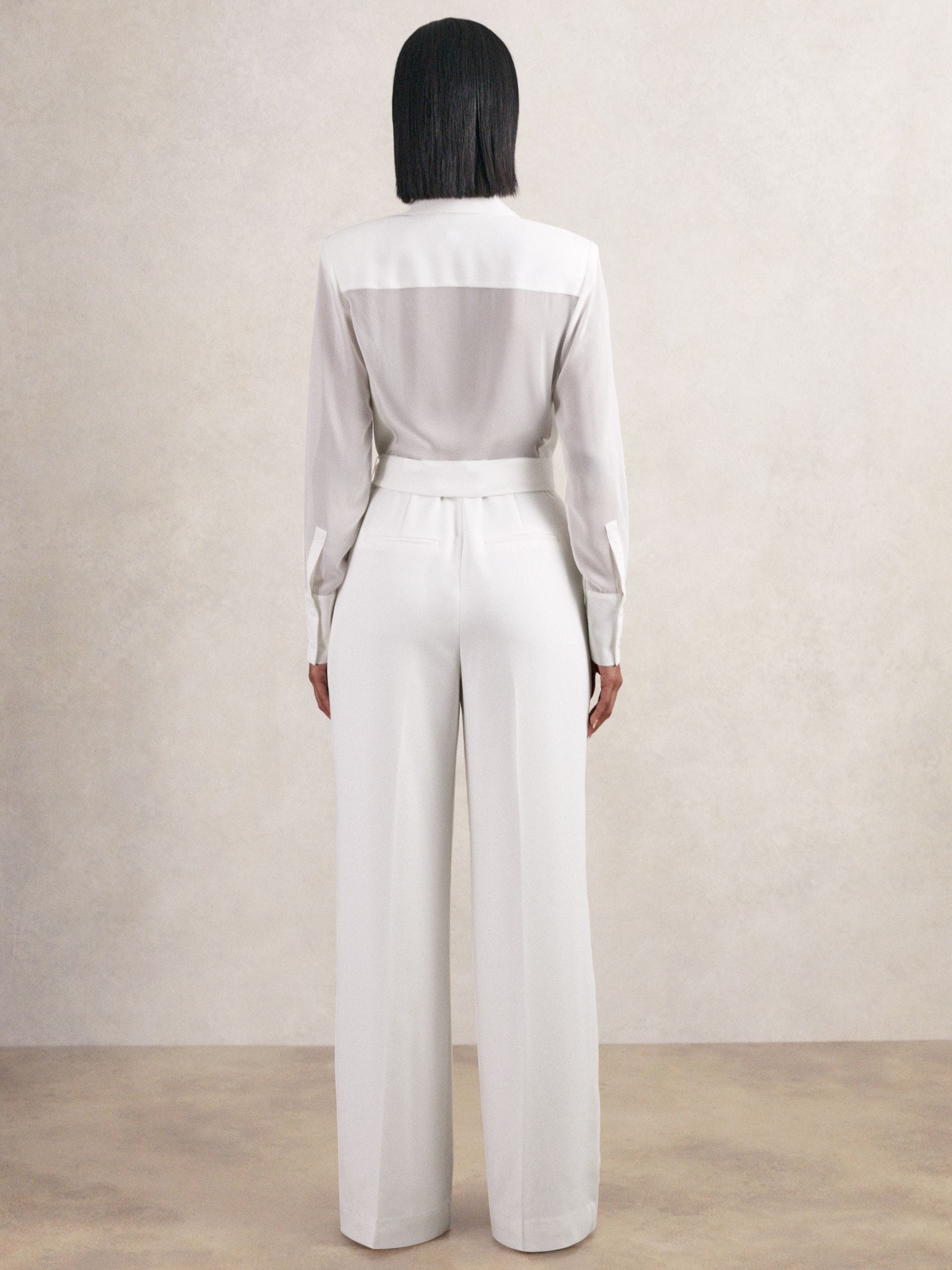 Reiss Flora Sheer-Sleeve Wide-Leg Tuxedo Jumpsuit