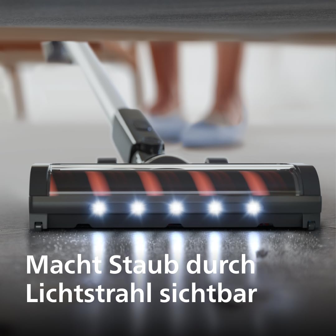 Philips Kabelloser Staubsauger der Serie 3000, Leistungsstarke Saugleistung auf Hartböden, 60 Minuten Laufzeit, Düse mit LED-Licht, Fugen und Kombinationsdüse, Austauschbarer Akku(XC3032/01)