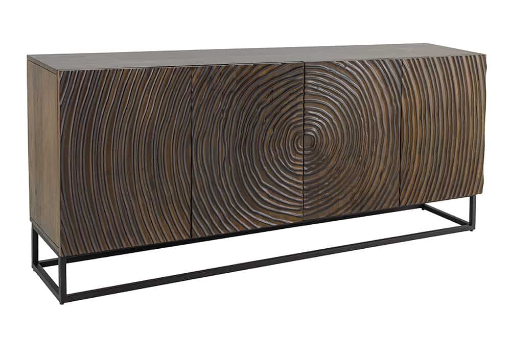 Massives Sideboard ZEN CIRCLES 180cm dunkelbraun Mangoholz 3D-Design
