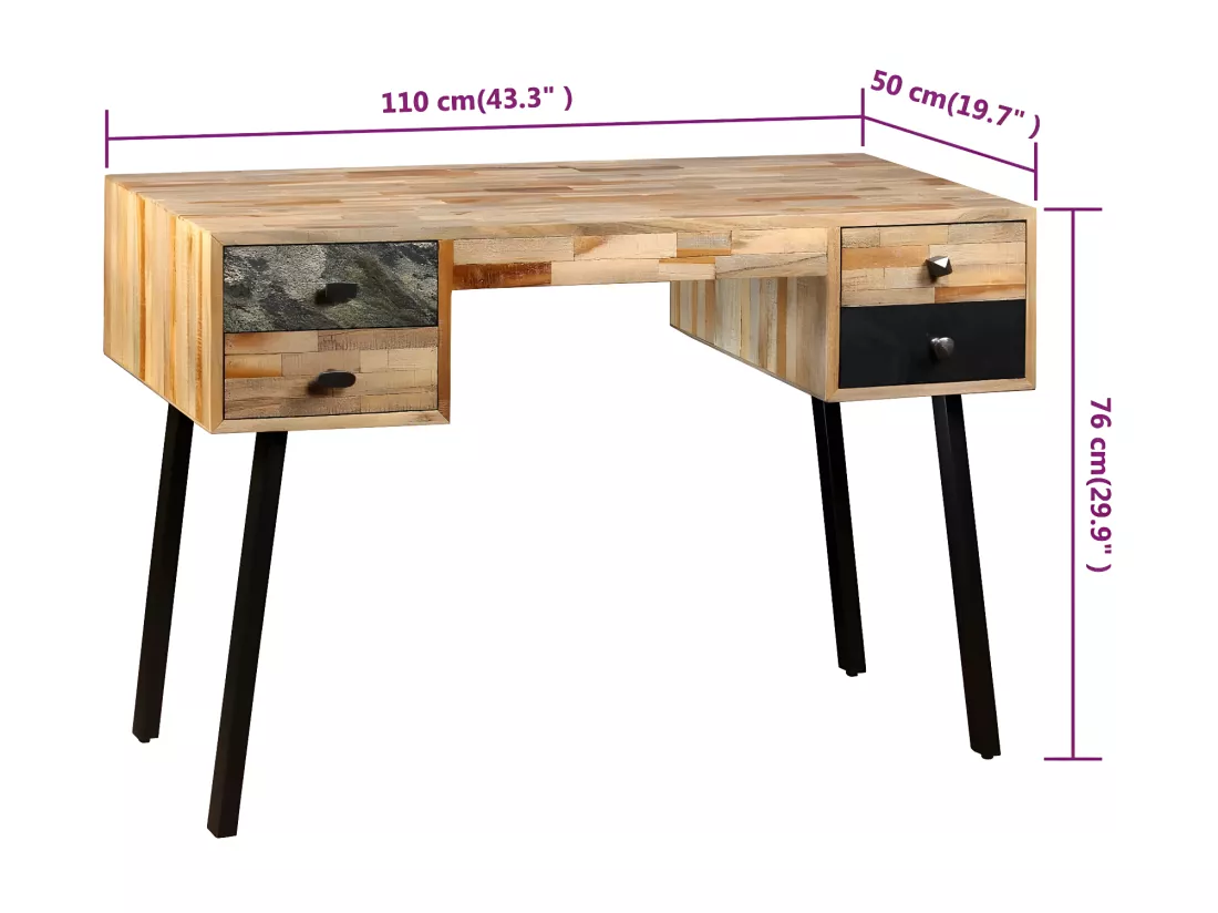 Bureau Teck de récupération massif 110 x 50 x 76 cm