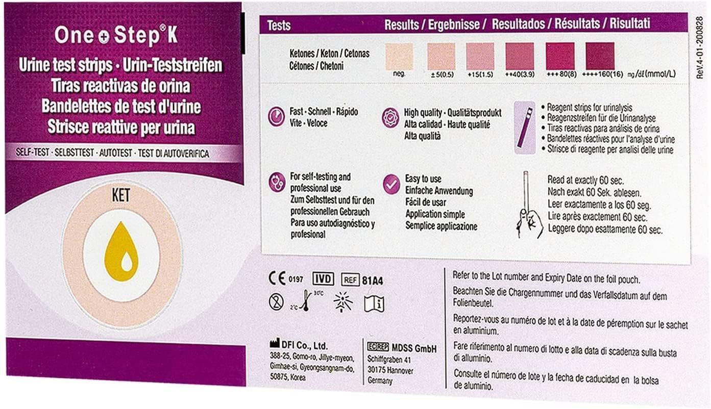 One+Step Keton Teststreifen + Referenzfarbkarte - Urintest - Ketose - ketogene Diät