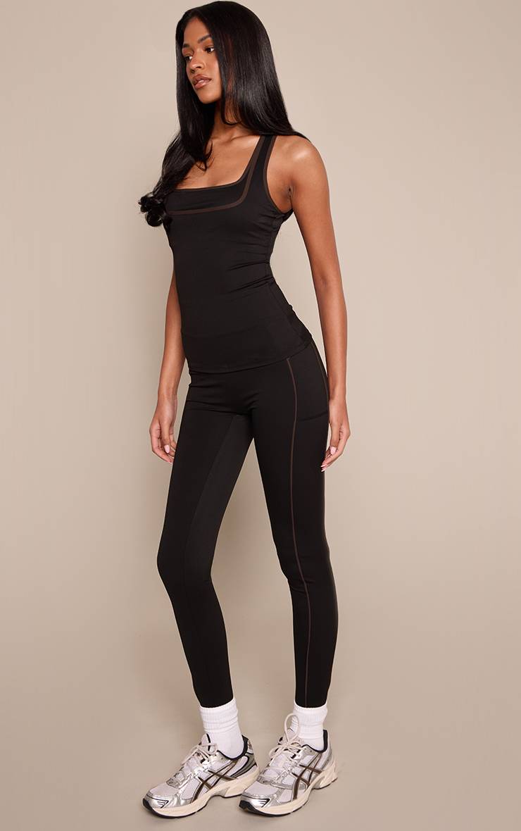 Noir Legging De Sport Grande Taille Avec Poches À Patte Et Coutures Contrastées