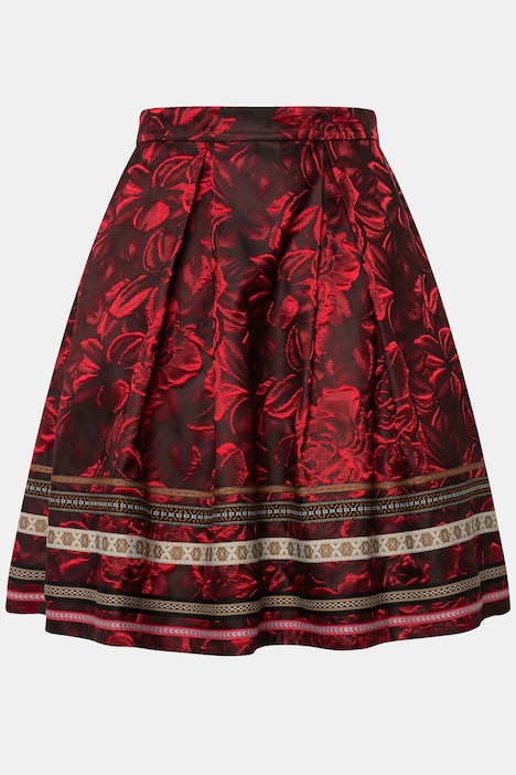Rock, A-Linie, Jacquard-Blütenmuster, Zierbänder