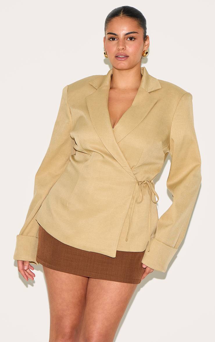 Taupe Blazer Grande Taille Ultra Oversize À Nouer Sur Le Côté