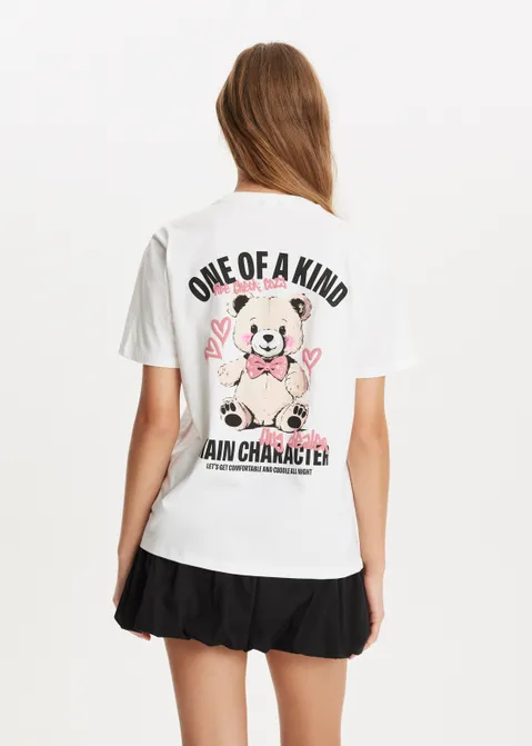 T-shirt met print teddybeer wit (WIT)