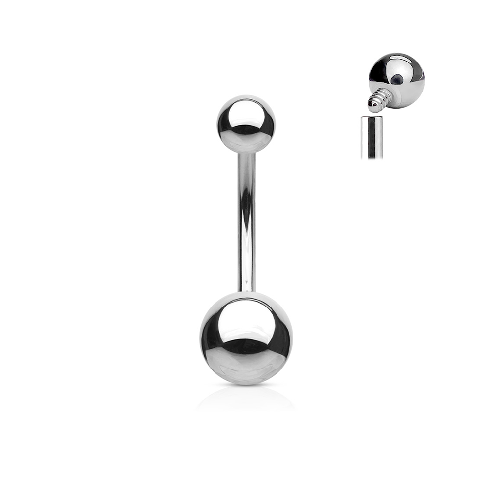 (10mm) 316L Chirurgenstahl Bauchnabelpiercing mit Gewindeverschluss Kugeln - Silber