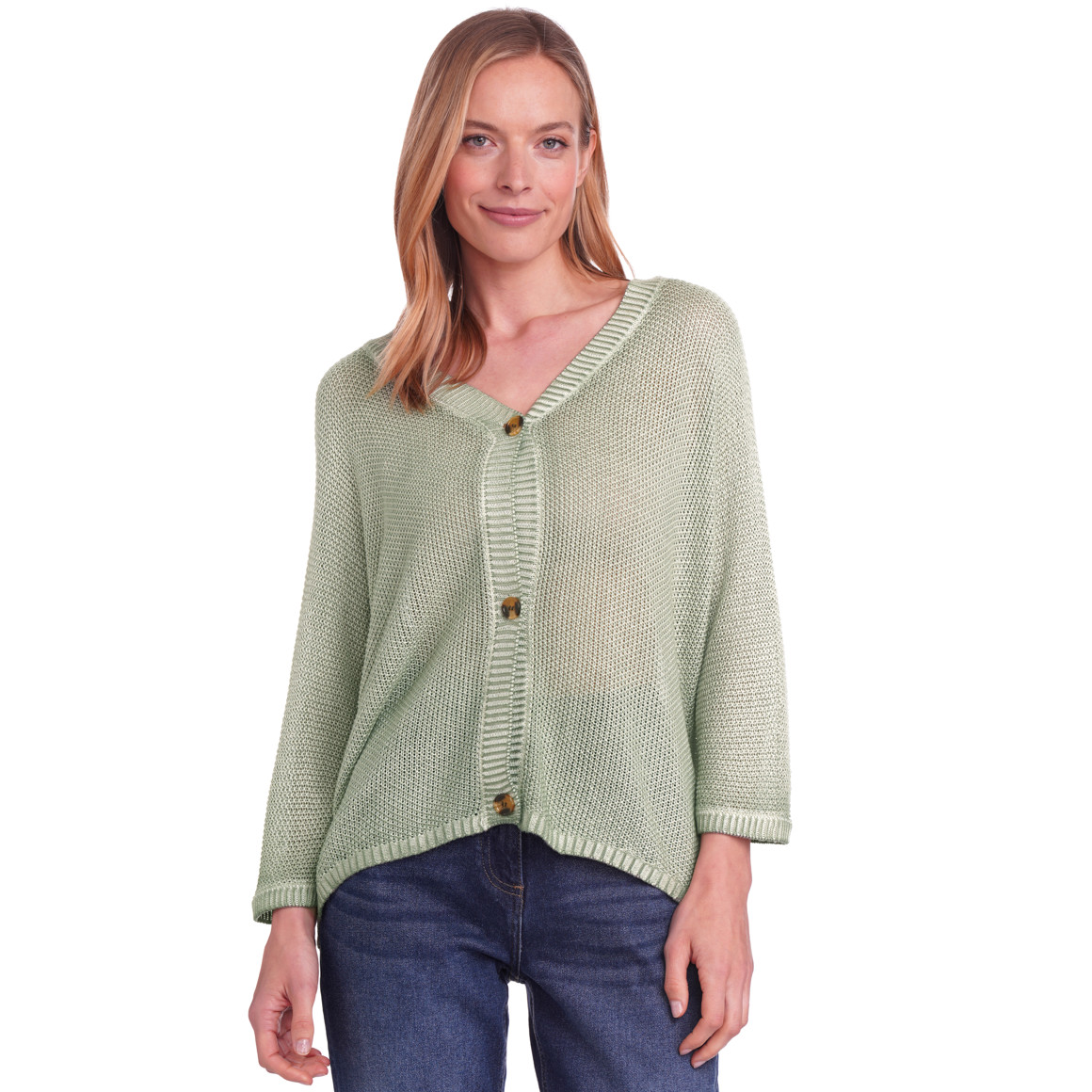 Gina Benotti Damen Strickjacke mit Perlstrick salbei