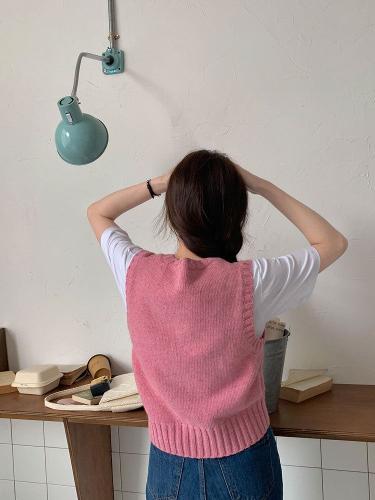 Parisocrates - Ronde hals, effen cropped sweatervest