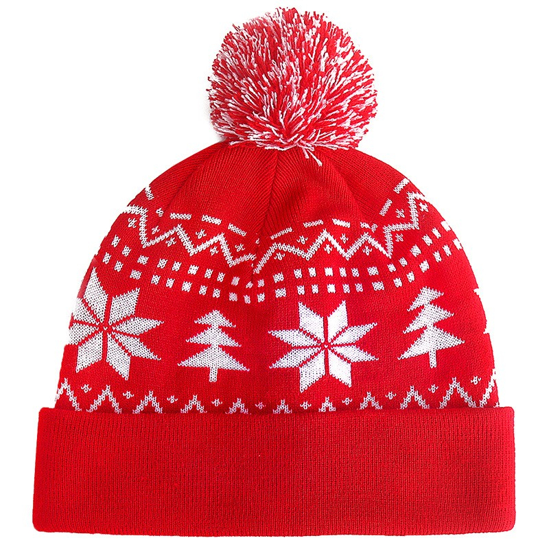 Unisex Strickmütze Christmas Winter Mütze mit Sternen   Tannenbäume (One Size) - Rot / Weiss