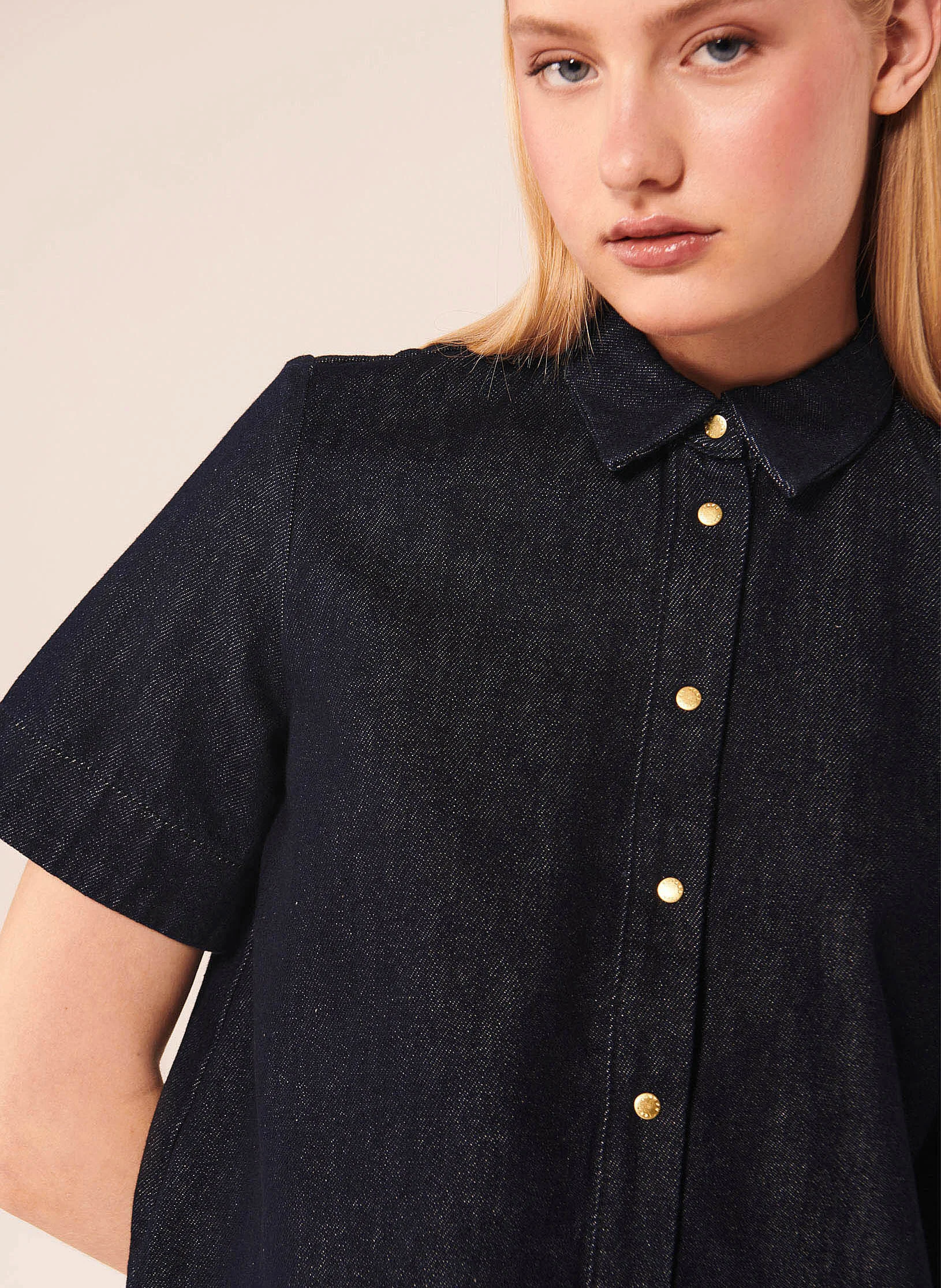 CAMILIA - Chemise ample col classique en denim | Bleu