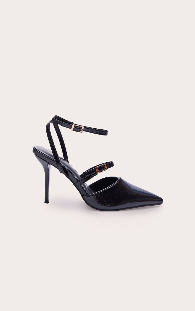 Noir Escarpins À Bout Pointu Avec Détails Boucles Et Effet Froissé