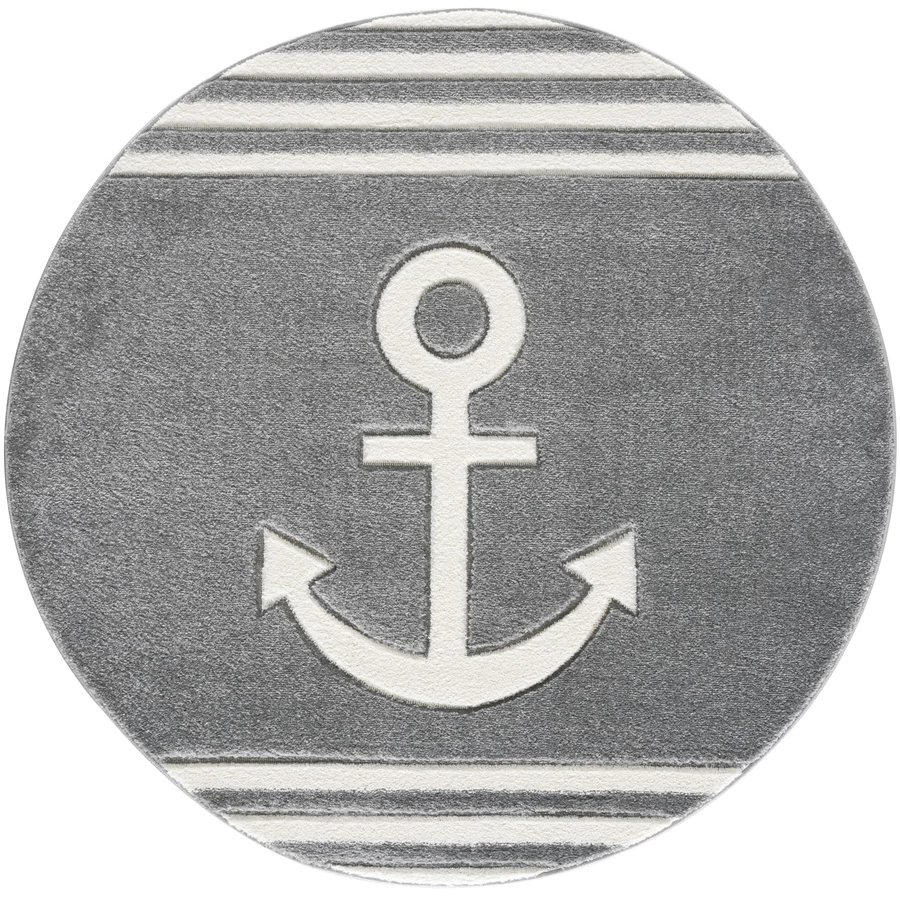 LIVONE Kinderteppich Kids love Rugs Anker Rund silbergrauweiss