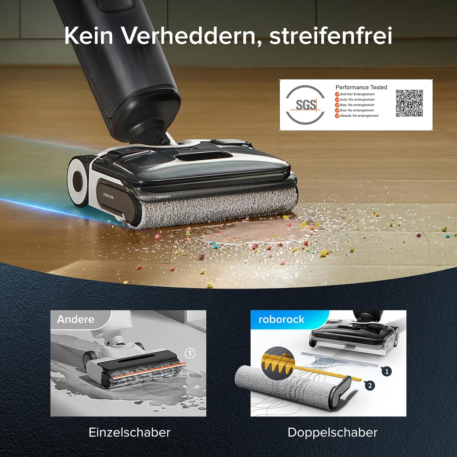roborock F25 XT Nass Trockensauger, kabelloser Nass-Trocken-Sauger, 20.000 Pa Staubsauger mit Wischfunktion, 90°C Hochtemperatur Selbstreinigung & Heißluft-Schnelltrocknen, 180° Lie Flat, WLAN