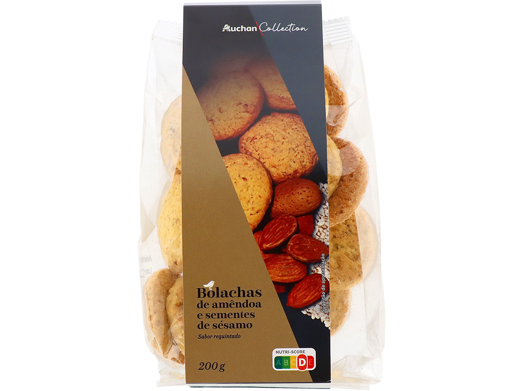 BOLACHA AUCHAN COLLECTION AMÊNDOA E SEMENTES SÉSAMO 200G