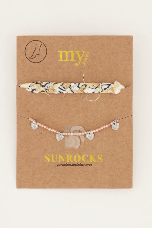 Beige gevlochten enkelband set