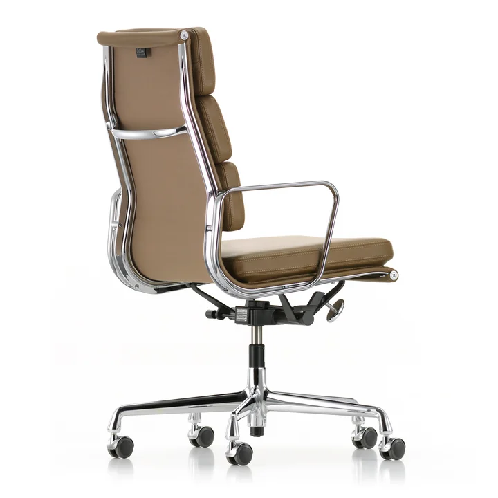 Vitra - EA 219 Soft Pad Bürostuhl beschichtet tiefschwarz mit Armlehnen, Leder Premium F nero (Hartbodenrollen)